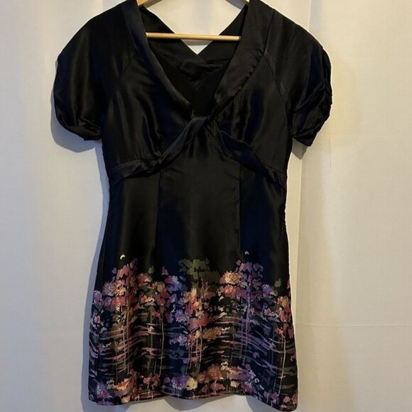 Ted Baker Black Silk Mini Dress Pattern - Picture 2 of 13